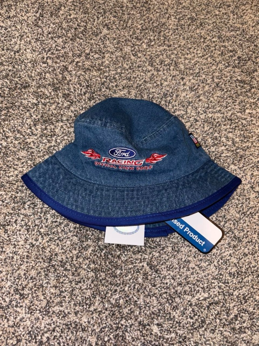 Vintage NWT NASCAR Ford Racing blue denim bucket hat